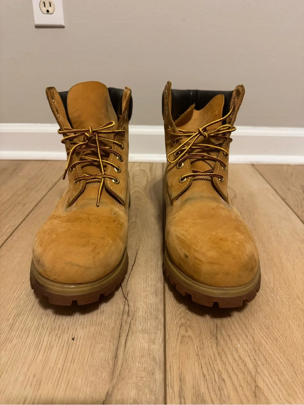 Timberland Wheat Nubuck Work Boot with Dark Brown Collar